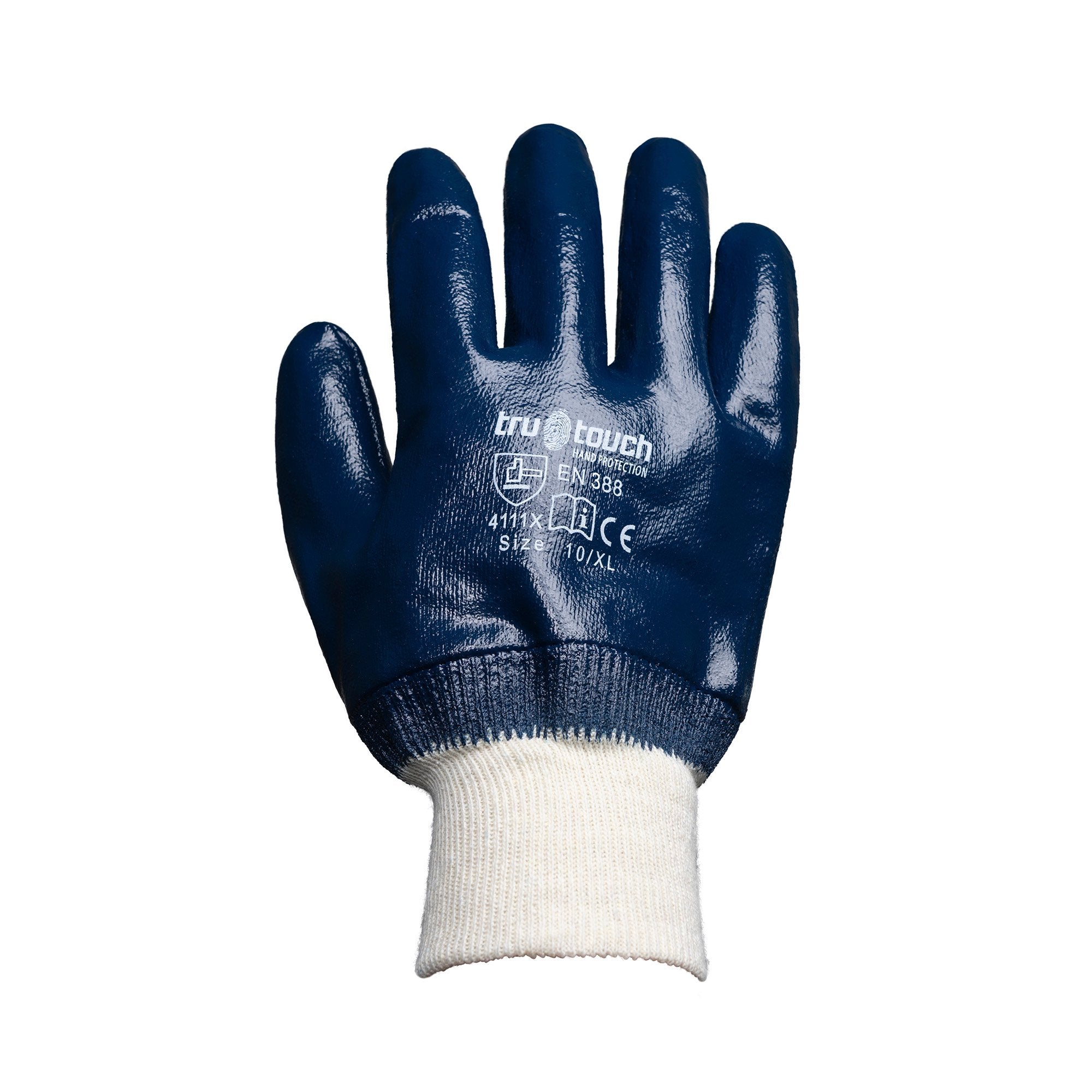 REBEL Tru Touch Blue Nitrile Heavy Duty Knit Wrist Gloves Size XL/10
